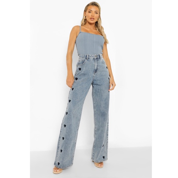 Denim - Heart Embroidered Jeans